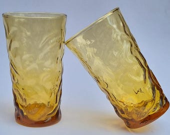 A Pair of Vintage Rippled/Textured Amber Tumblers.