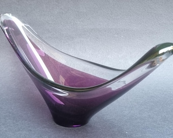 Mid Century Modern 1960s Bayel France Purple & Clear Sculpture Art Glass Bowl.
