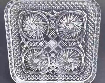 Vintage 1970s Weighty Pinwheel Cut Crystal Serving Dish/Tray.