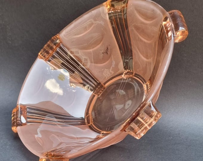 Featured listing image: A Wonderful Stolzle, Czech 1930s Art Deco Pink Salmon Fruit/Serving Glass Bowl. Decorative & Collectible. Pattern Number 19677.