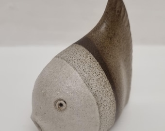 Mid-Century Modern Textured Multi-Toned Glazed Ceramic Fish Sculpture/Figurine.