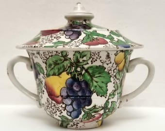 Rare Vintage Booths Silicon China "Evesham" Pattern 2 Handled Lidded Bowl.