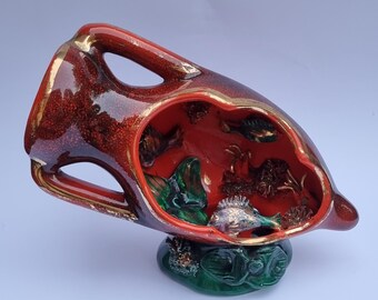 Large Mid Century 1960s Vallauris France Decorative Glazed Ceramic Amphora Aquarium Lamp.