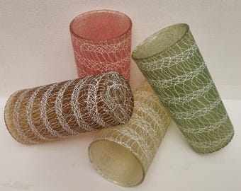 Mid Century 1950s American Designed "ColorCraft Shat-R-Pruf" Spaghetti String Highball Tumblers - Set of 4.