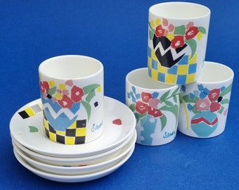 Vintage Royal Tuscan/Wedgwood Bone China Espresso Cups, Metallised Collage Set