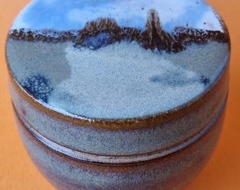 Vintage 1970s Coalbrook Dale Steve Tabberer Picturesque Lidded Ceramic Stoneware Jar. Decorative.