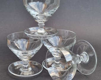 A Vintage Set of 4 Sundae/Dessert Footed Saucer and Ball Stem Glass Bowls/Dishes.