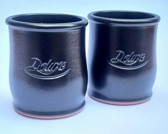 Rare Vintage French Le Fermiere Terracotta Dessert Pots - Black Glazed
