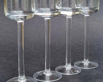 Set of 4 Vintage 1990s Clear Long Stemmed 50ml Schnapps/Liqueur/Shot Glasses.
