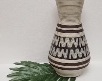 Mid Century Carstens Austria/West Germany Large Brown & Beige Geometric Patterned Ceramic Vase.