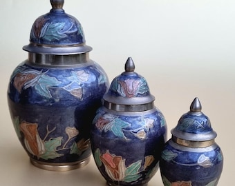 A Charming Set of 3 Vintage 1980s Floral Brass and Enamel Decorative Ginger Jar.