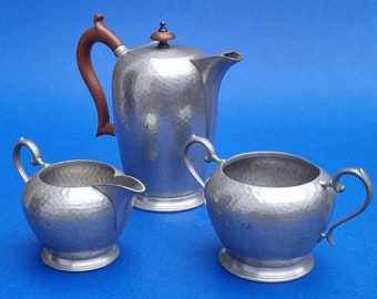 Vintage Harrods Hand Hammered Pewter Coffee Set – 1950s London
