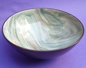 Mid Century 1950s Cyril Ruffles Holkham Pottery,  Grey Green & Brown Swirl Effect Ceramic Bowl.