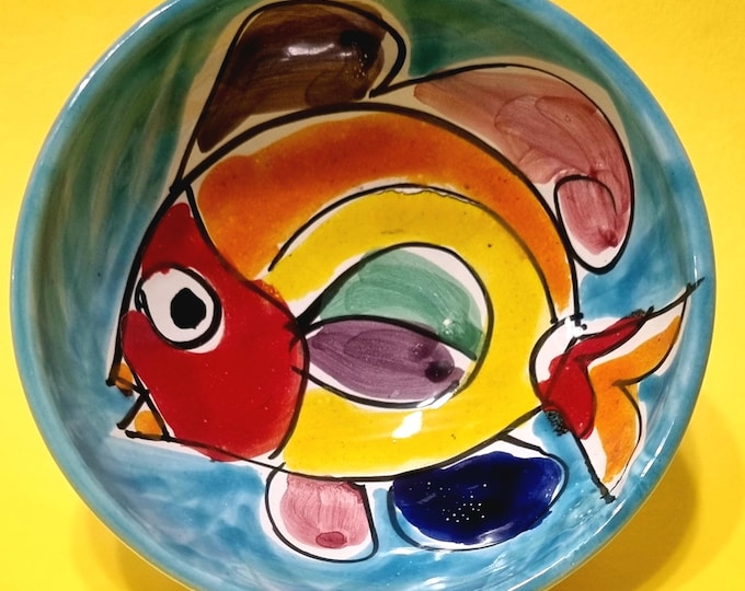 Featured listing image: Mid Century Modern DeSimone La Musa Fish Bowl: Hand Painted & Glazed Italian Pottery.