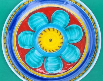 Giovanni DeSimone Vivid Ceramic Art Plate: Mid-Century Flower Motif.