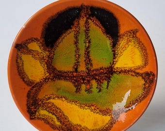 Vintage Poole Pottery Aegean Pin Dish / Orange & Green Abstract Ceramic Tray.