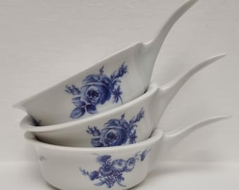 Apilco France Blue Floral Porcelain Handled Sauce/Butter Dishes/Egg Poachers – Set of 3
