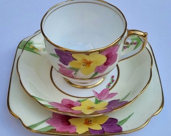 A Beautiful Hand Painted, Art Deco Trio Set By Roslyn China