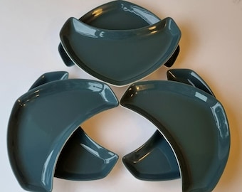 Set of 6 Vintage Poole Pottery Crescent Bone Dish Plates Seagull Blue Teal.