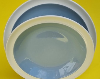 Vintage Wedgwood "Summer Sky" Series Pale Blue and Ivory Pasta/Soup Bowl and Salad Plate.