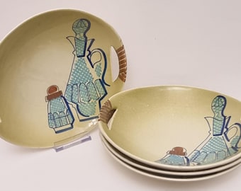 Mid Century 1950s Italian Hand Painted Ceramic Bowls - Set of 4.