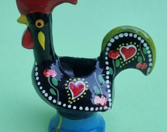 Vintage 1980s Metal Colourful Hand Painted Portuguese Rooster Figurine.