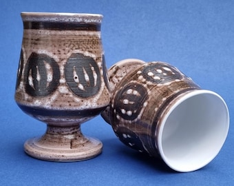 Vintage Danish Ceramic Goblets: Earthy Tone Pottery, 1960s Pair