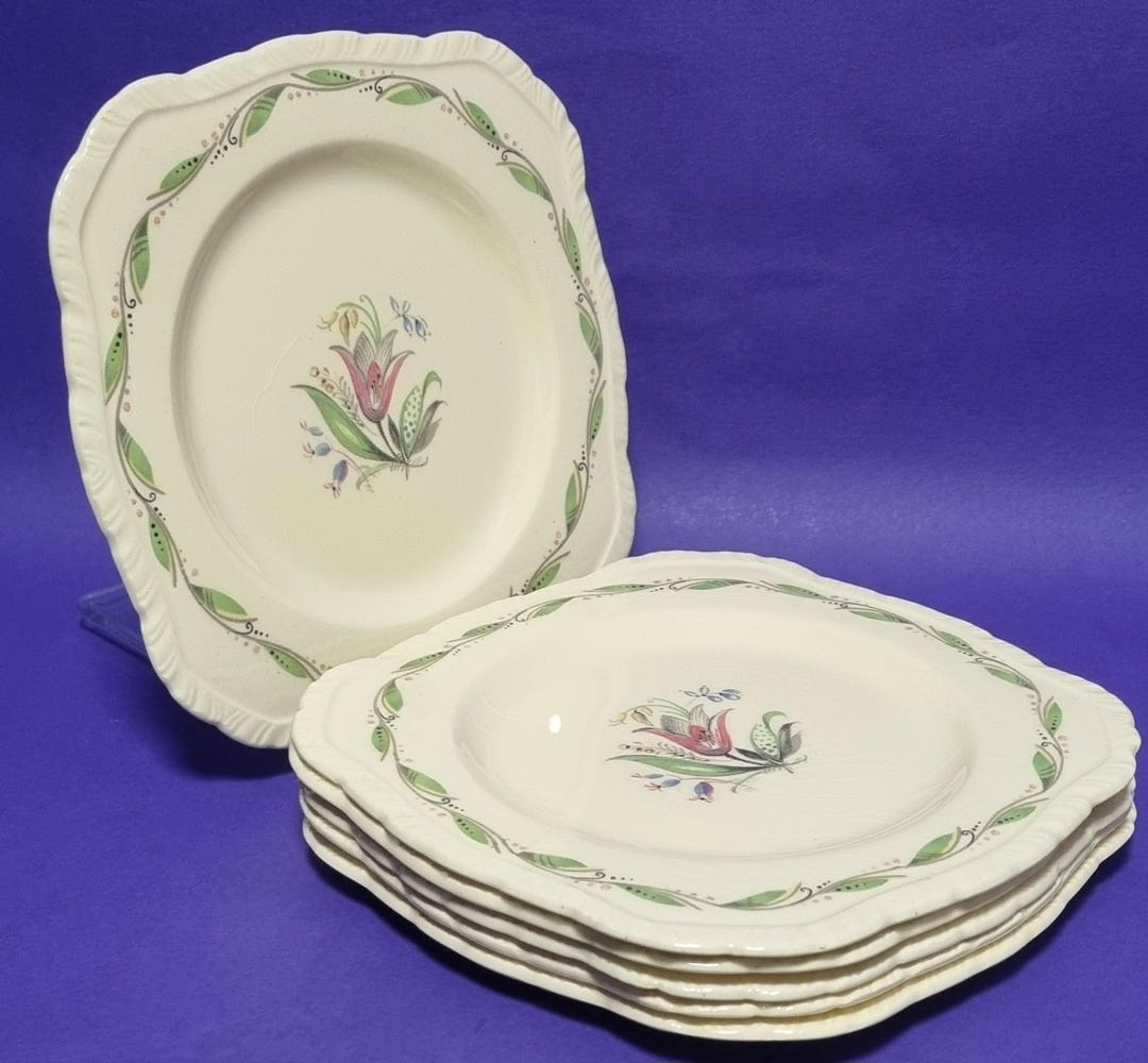 Vintage New Hall Pottery Tea Plates: Set of 6 Romney Bone China, 1950s ...
