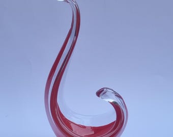 Mid Century Freeform Murano Style Red Art Glass Sculpture Decorative Bowl, Trinket Dish, Sweet Bowl.
