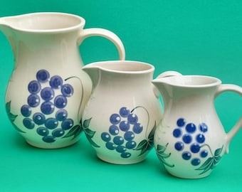 Vintage Holkham Pottery Jugs: Glossy Ceramic Grapevine Pitcher - Sold Individually.