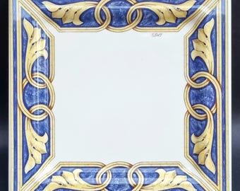 Decorative Vintage Tiffany Boutique, Italy By Brunelli Tiffany Blue & Yellow Tuscany Pattern Large Serving Plate/Dish. 2 are Available.