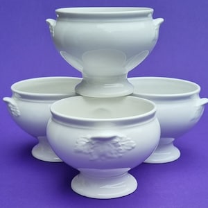 Vintage French Onion Soup Bowls: Le Vrai Gourmet Porcelain, Set of 4