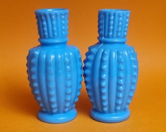 Late 19th Century Portieux Vallerysthal French Victorian Blue Opaline Blue Milk Glass Vases - Set of 2.