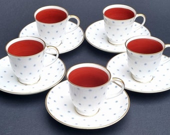 Stunning Vintage 1950s Susie Cooper "Star Burst" Bone China Tea Cup and Saucer with Gold Rims & Maroon Interior. ***Sold Individually***