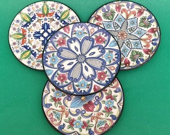 Vintage 1970s Ceraplat Spain Hand Painted Miniature Ceramic Wall Plates/Coaters - Set of 4.