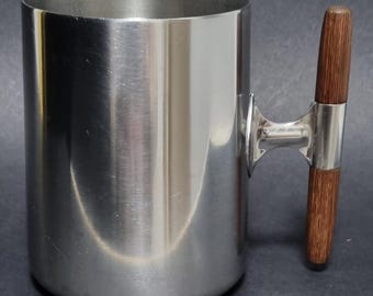 Stylish Treasure Chest Foreign Made Mid Century Vintage 1970s Stainless Steel & Teak Wooden Handled Tankard.