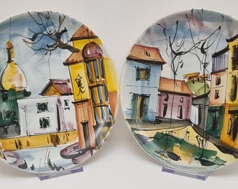 Colourful Mid Century Italian Hand Painted Plates - 2 Are Available and Sold Individually.