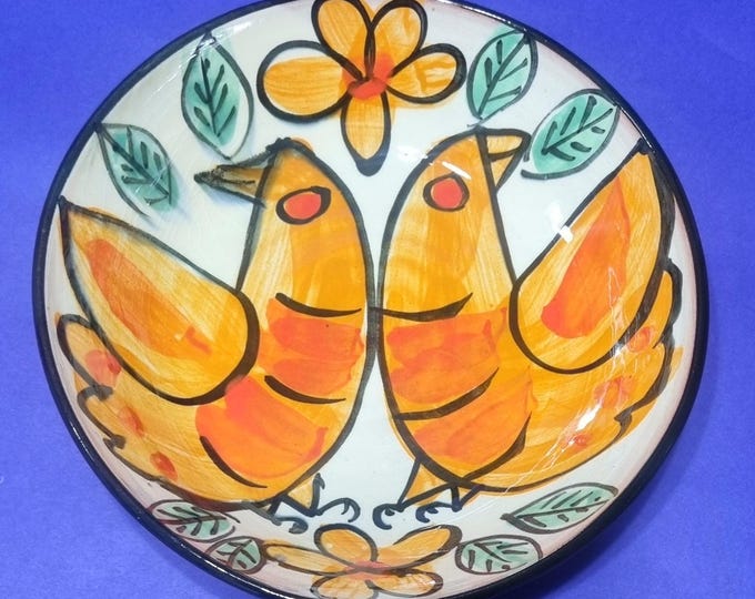 Featured listing image: Vintage 1990s Heather Lewis Dynamic Ceramics Scotland Glazed Hand Painted Bowl of 2 Hens.