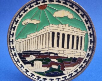 Vintage Greek Cloisonne Enamel/Brass  Wall Plate/Trinket Dish - Wall Decor.