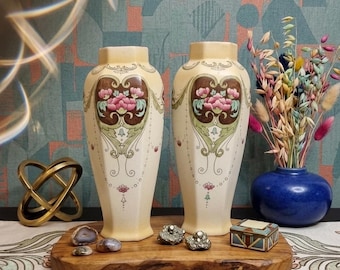 Rare Shelly England, Early 20th Century Art Nouveau Hexagonal Floral Porcelain Vases - A Pair.