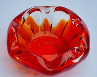 1970s Vintage "Oread" Japanese Organic Hand Blown Art Glass Ashtray/Bowl.