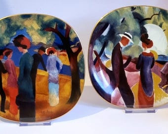 August Macke Porcelain Collector Plates "Lady in Green Jacket" & "Promenade" – Rosenthal Classic, 1993