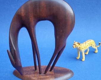 Mid Century Modern 1960s K.N. Bergen Norway Hand Carved Walnut Deer Sculpture/Figurine.