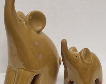 Vintage Glazed Ceramic Elephant Figurine - Set of 2.