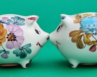 Adorable Vintage 1970s Made in Portugal Floral Hand Painted Porcelain Piggy Bank/Money Box. ***2 Are Available and Sold Separately.
