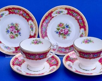 Exquisite Vintage Foley and Coalport Montrose Pink Fine Bone China Trio Set of Cup, Saucer and Plate. 2  Are Available & Sold Individually.