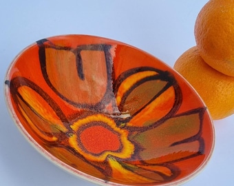 Vintage Poole Pottery Delphis Shape 56 Bowl Vibrant Orange Abstract Retro Mid Century - Signed.