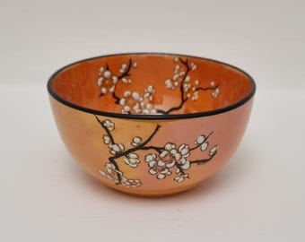 Vintage Art Deco W&R Carlton Ware Cherry Blossom Lustreware Bowl With Black Rim.