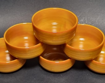 Mid Century Retro 1970s Set of 6 French Arcopal "Volcano" Opaline Glass Ramekins. Baking and Serving.