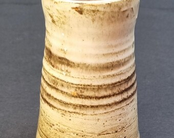 Small Vintage 1970s Studio Pottery Vase With A Cylindrical Shape & Glazed Earthy Tones. Unmarked.